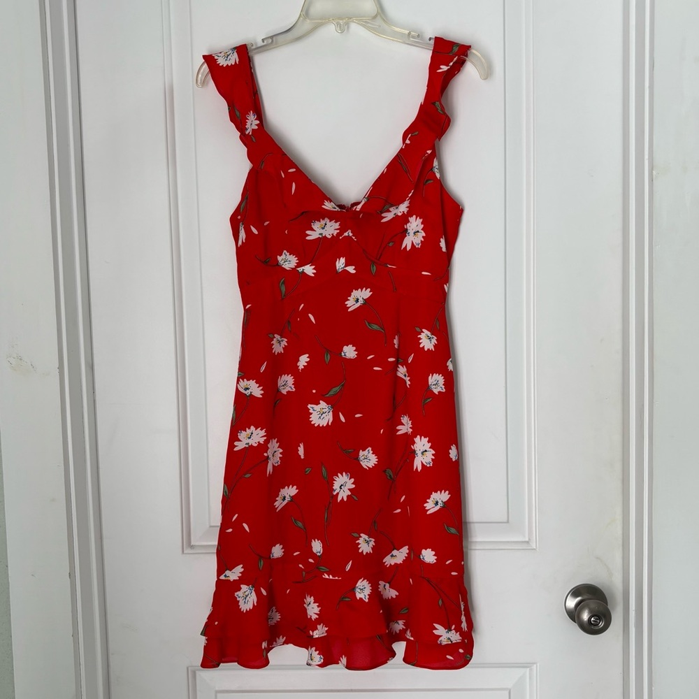 NWT Sugarlips Red Floral Ruffle Strap Mini Dress